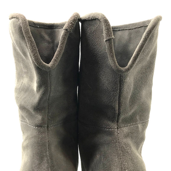 Banana Republic Boots Womens 7.5 Grey Suede Block Heel Fold Down Leather Shoes - Picture 10 of 12